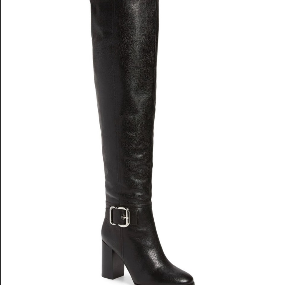 Jeffrey Campbell over the knee black faux shearling lined bridle boots 9 M